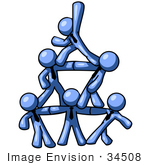 #34508 Clip Art Graphic of Blue Guy Characters Forming A Pyramid by Jester Arts