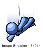 #34514 Clip Art Graphic of a Blue Guy Character Free Falling While Sky Diving by Jester Arts