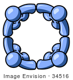 #34516 Clip Art Graphic Of Blue Guy Characters Holding Hands And Standing In A Circle