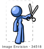 #34518 Clip Art Graphic Of A Blue Woman Character Cutting Out A Coupon