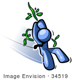 #34519 Clip Art Graphic Of A Blue Guy Character Swinging On A Vine Like Tarzan