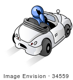 #34559 Clip Art Graphic Of A Blue Guy Character Talking On A Cellphone And Driving