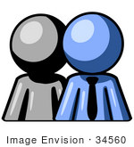 #34560 Clip Art Graphic Of A Blue Guy Character Standing In Front Of His Employee