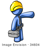 #34604 Clip Art Graphic Of A Blue Guy Character Construction Worker