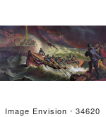 #34620 Stock Illustration Of People Hollering At Their Loved Ones On A Rescue Boat Survivors Of A Storm At Sea