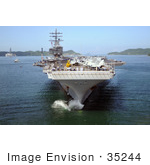 #35244 Stock Photo Of The Nimitz-Class Aircraft Carrier Uss Ronald Reagan (Cvn 76) Dropping Anchor In Sasebo Harbor In Sasebo Japan For A Port Call