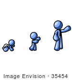 #35454 Clip Art Graphic Of A Blue Guy Character Growing From A Baby To An Adult