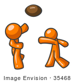 #35468 Clip Art Graphic Of An Orange Guy Character Tossing A Football To His Partner