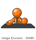 #35480 Clip Art Graphic Of An Orange Guy Character Wearing A Tie And Announcing News Events