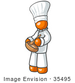 #35495 Clip Art Graphic Of An Orange Guy Character Creating A Culinary Delight