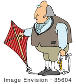 #35604 Clip Art Graphic Of Benjamin Franklin Conducting His Electrical Experiment With A Skeleton Key On A Rope To A Red Flag