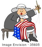 #35605 Clip Art Graphic Of Gray Haired Betsy Ross Sewing The 13 Starred Flag