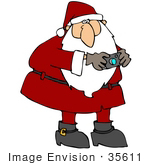 #35611 Clip Art Graphic Of Saint Nicholas In Red Snapping Pictures With A Digital Camera