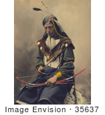 #35637 Stock Photo Of A Native American Named Bone Necklace Council Chief Oglala Sioux Seated With A Bow And Arrows And Looking Down