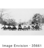 #35661 Stock Photo Of A Group Of Children Boys And Girls Posing On Sleds In Central Park New York City