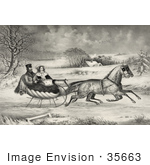 #35663 Stock Illustration Of A Man And Lady Riding In A Horse Drawn Sleigh On A Wintry Road