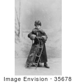 #35678 Stock Photo Of Jozef Kazimierz Hofmann As A Child Standing In The Snow With A Sled