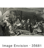 #35681 Stock Illustration Of Pilgrims Men Women And Children On The Mayflower Ship On Their Way To America