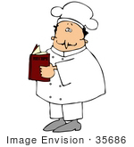 #35686 Clip Art Graphic Of A Male Caucasian Chef In A White Uniform Holding A Recipe Book