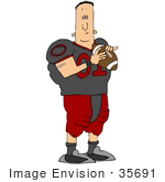 #35691 Clip Art Graphic Of A Male Caucasian American Football Athlete In Uniform Holding The Ball