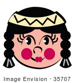 #35707 Clip Art Graphic Of A Cute Little Native American Indian Girl With Pink Cheeks Braids And A Headband