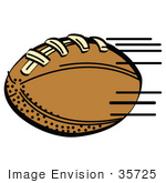 #35725 Clip Art Graphic Of A Brown Leather American Football Being Tossed During A Game