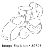 #35726 Clip Art Graphic Of A Sketched Drawing Of A Backhoe Machine