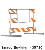 #35730 Clip Art Graphic Of A Road Block Posted With A Blank Sign In A Road Work Area