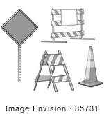 #35731 Clip Art Graphic of a Road Block, Barricade, Traffic Cone And Warning Sign by Jester Arts
