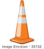 #35732 Clip Art Graphic Of A Safety Road Traffic Cone On The Street In A Construction Zone