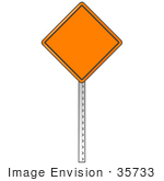 #35733 Clip Art Graphic Of An Orange Warning Sign With A Black Border Posted In A Road Work Area