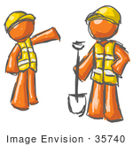 #35740 Clip Art Graphic of an Painted Orange Guy Character Instructing An Employee How To Do Road Work by Jester Arts