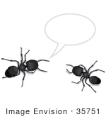 #35751 Clip Art Graphic Of Two Black Sugar Ants Holding A Conversation Includes A Text Bubble