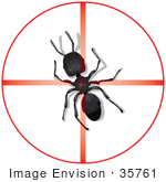 #35761 Clip Art Graphic Of Red Target Light Centered On A Black Sugar Ant