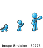 #35773 Clip Art Graphic of a Sky Blue Guy Character Growing From a Baby to a Man by Jester Arts