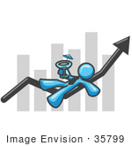 #35799 Clip Art Graphic Of A Sky Blue Guy Character Drinking A Martini On A Bar Graph