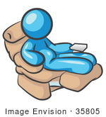 #35805 Clip Art Graphic Of A Sky Blue Guy Character Relaxing In A Recliner Chair