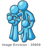 #35809 Clip Art Graphic Of A Sky Blue Family Hugging