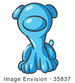#35837 Clip Art Graphic Of A Sky Blue Puppy Dog
