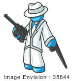 #35844 Clip Art Graphic Of A Sky Blue Guy Character With A Can And Gun