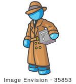 #35853 Clip Art Graphic Of A Sky Blue Guy Character Investigator Carrying A Box