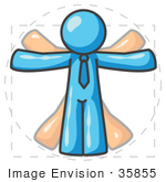 #35855 Clip Art Graphic Of A Sky Blue Guy Character Vitruvian Man