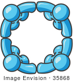 #35868 Clip Art Graphic of Sky Blue Guy Characters in a Circle, Holding Hands by Jester Arts