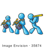 #35874 Clip Art Graphic Of Sky Blue Guy Characters In A Band