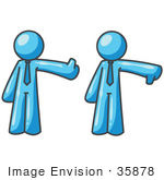 #35878 Clip Art Graphic Of A Sky Blue Guy Character Giving Thumbs Up And Down