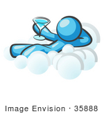 #35888 Clip Art Graphic Of A Sky Blue Guy Character Drinking On A Cloud