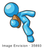 #35893 Clip Art Graphic Of A Sky Blue Guy Character Running With A Football