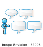 #35906 Clip Art Graphic Of A Sky Blue Guy Character With Text Balloons