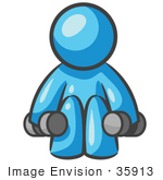 #35913 Clip Art Graphic Of A Sky Blue Guy Character Lifting Weights