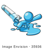 #35936 Clip Art Graphic Of A Sky Blue Guy Character Spilling Out Of A Test Tube